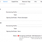 Xcodeでプロビジョニング選択時に、No signing certificate “iOS Distribution” found