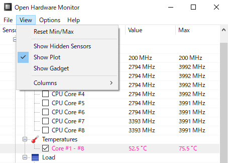 CPU温度測定ソフトウェア（Core Temp / Open Hardware Monitor）