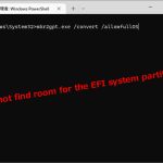 Windows10の［mbr2gpt.exe］で変換時に［Cannot find room for the EFI system partition.］表示される場合の対処法