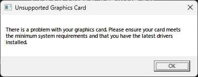 「Unsupported Graphics Card」画面が表示された際の対処法