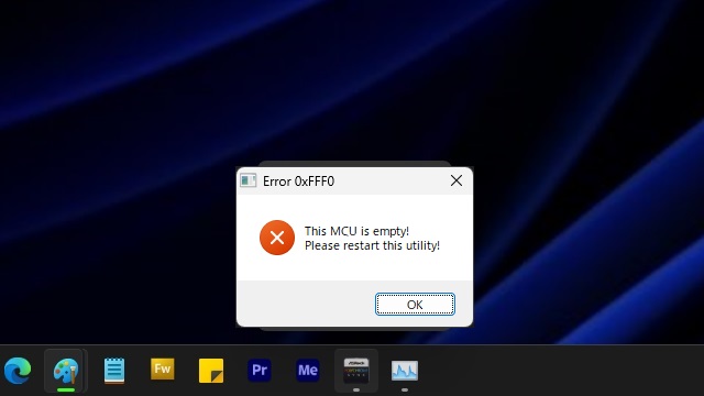 Windows11のサインイン後に［This MCU is empty! Please restart this utility!］が表示される場合の対処法