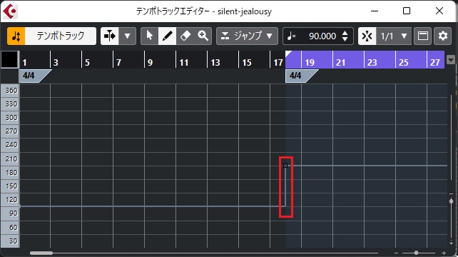 CUBASEで途中からテンポを変更する方法