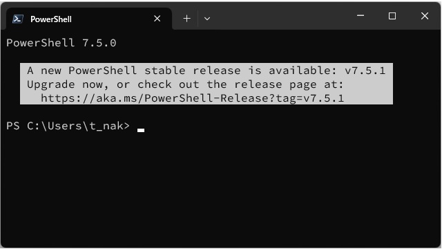 PowerShellで［A new PowerShell stable release is available］が表示された場合の対処法