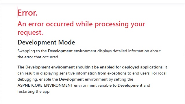 ASP.NET Core Webアプリで［An error occurred while processing your request］が表示された場合の対処法