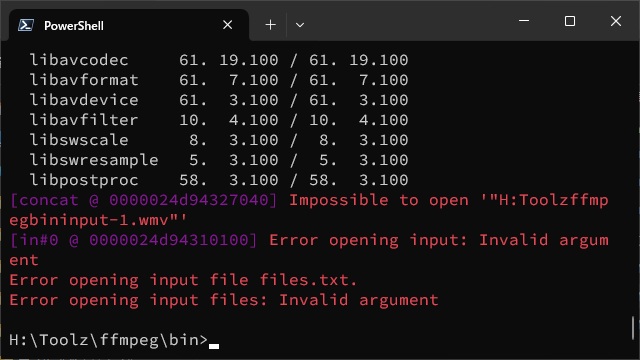 ffmpegで［Error opening input: Invalid argument］が表示される場合の対処法