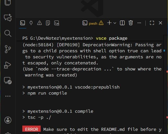 VSCodeで［Make sure to edit the README.md …］エラーが表示された場合の対処法