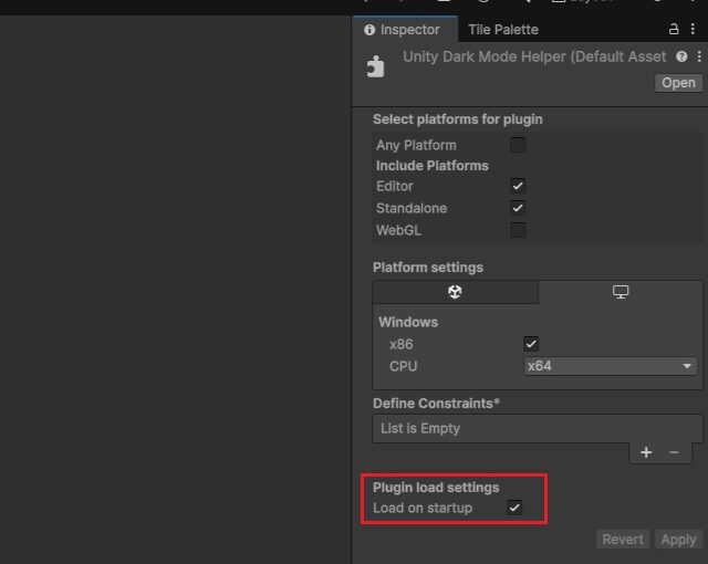 Unityで［Plugin load settings］が表示されない原因